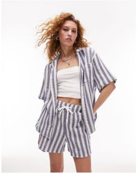 TOPSHOP - Co-ord Woven Texture Stripe Short Sleeve Shirt - Lyst