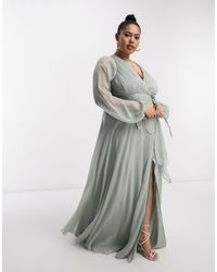 ASOS - Asos Design Curve Bridesmaid Long Sleeve Ruched Maxi Dress With Wrap Skirt - Lyst