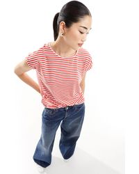 Vero Moda - T-shirt oversize rossa e bianca a righe - Lyst