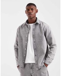 ASOS - Camisa Vaquera De Manga Larga Y Corte Estándar Con Lavado Gris Claro De (Parte De Un Conjunto) - Lyst
