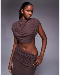 HEIRESS BEVERLY HILLS - Premium Cotton Blend Drape High Neck Diamante Detail Top - Lyst