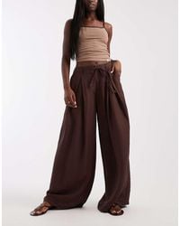 ASOS - Textured Wide Leg Trousers With Tie Waist - Lyst