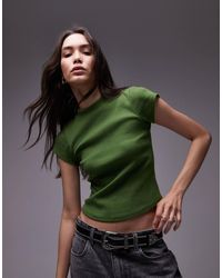 TOPSHOP - T-shirt côtelé ajusté avec ourlet arrondi - olive - Lyst