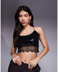 ASOS - Sequin Cami Top With Lace Trim - Lyst