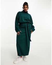 ASOS - Asos design curve - vestito maglia lungo accollato color bosco super morbido con maniche voluminose e cintura - Lyst