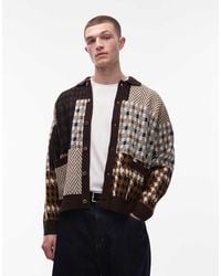 Obey - Patchwork Button Up Knitted Cardigan And Brown And Beige - Lyst
