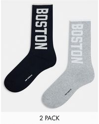 New Balance - Boston - confezione da 2 paia di calzini corti color nero e grigio con logo - Lyst