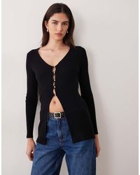 Miss Selfridge - Ribbed Button Through Knitted Longline Cardigan - Lyst