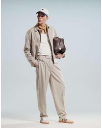 ASOS - Pantalones De Vestir Microtexturizados De Corte Tapered Extragrande Con Cintura Elástica De (Parte De Un Conjunto)-Neutro - Lyst