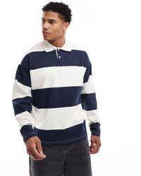 SELECTED - Camicia stile rugby oversize crema e blu navy a righe - Lyst
