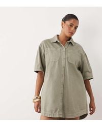 ASOS - Asos Design Curve Denim Boxy Shirt Dress With Pocket Detail - Lyst