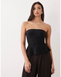 ASOS - Bandeau Peplum Top With Lace Up Back Detail - Lyst