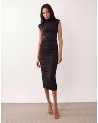 TFNC London - Slinky High Neck Shoulder Pad Drape Detail Midi Dress - Lyst