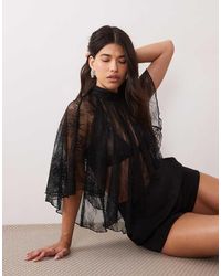 Noughts & Kisses - Lace High Neck Cape Detail Top - Lyst