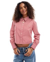 Tommy Hilfiger - – kurze, gestreifte hemdbluse aus popeline - Lyst