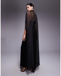 asos design corsage cape maxi dress ASOS Design High Neck Drape Bodice Cape Maxi Dress in slate Blue
