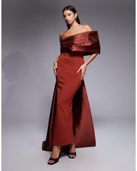 ASOS - Premium One Shoulder Draped Maxi Dress With Contrast Satin Train - Lyst