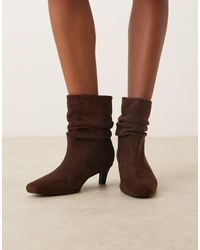 Glamorous - Kitten Heel Ruched Mid Ankle Boots - Lyst