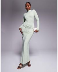 ASOS - Long Sleeve High Neck Maxi Dress With Central Ruched Detail - Lyst