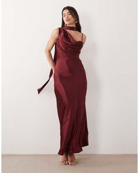 TFNC London - Satin One Shoulder Cowl Neck Scarf Detail Maxi Dress - Lyst