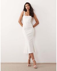 Vesper - Bengaline Sleeveless Square Neck Fishtail Midi Dress - Lyst