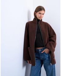 TOPSHOP - – hochgeschlossene longline-jacke zum reinschlüpfen aus lammfellimitat - Lyst