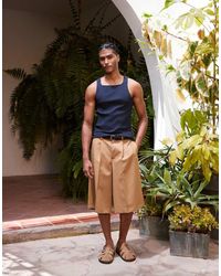 ASOS - Pantaloncini Stile Bermuda Oversize Eleganti Color Cammello Con Pieghe Sul Davanti - Lyst