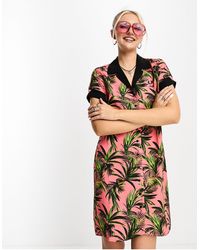 Fred Perry - Vestito camicia color corallo caldo con stampa di palme - Lyst