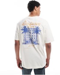 Only & Sons - T-Shirt Met Oversized Pasvorm En Resort-Print Op De Achterkant - Lyst