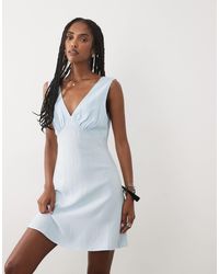 ASOS - Linen Blend V Neck Halter Mini Dress - Lyst