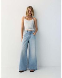 Pull&Bear - Jeans Met Wijde Pijpen En Naden - Lyst