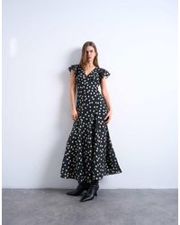 TOPSHOP - Flutter Sleeve V Neck Midi Dress - Lyst