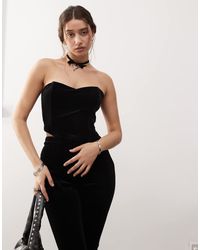 Miss Selfridge - Top Corsetero De Terciopelo Con Escote Palabra De Honor Y Ribete De Encaje De - Lyst