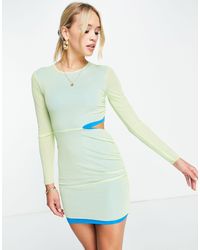TOPSHOP - Colorblock Cutout Long Sleeve Mesh Minidress - Lyst