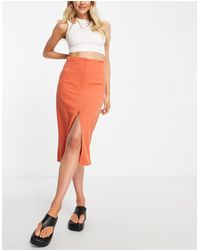 ASOS - Linen Midi Pencil Skirt With Split - Lyst