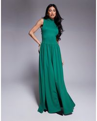 Kaiia - Exclusive Sleeveless High Neck Gathered Skirt Maxi Dress - Lyst