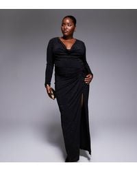 Tfnc Plus - Cowl Neck Embelished Maxi Dress With Thigh Split - Lyst