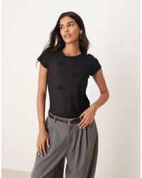 ASOS - Sheer Knit Polka Dot Top With Cap Sleeve - Lyst