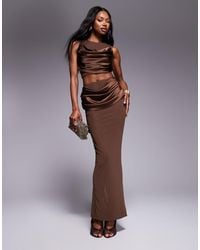 Wanderdoll - Wander doll – cole – gerafftes mesh-oberteil mit satin-drapierung und maxirock - Lyst