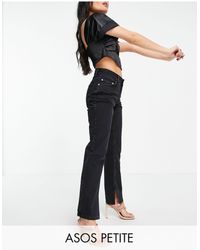 ASOS - Asos design petite - jeans dritti a vita medio alta stile anni '90 slavato con spacco sul fondo - black - Lyst