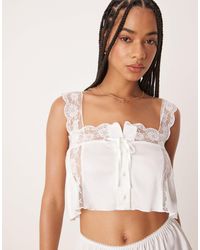 KAT THE LABEL - Cindy Satin Lace Trim Camisole - Lyst