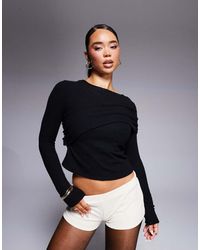 ASOS - Top A Maniche Lunghe Super Morbido Drappeggiato Con Scollo A Barchetta - Lyst