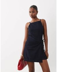 Mango - 100% Cotton Denim Tie Waist Mini Dress - Lyst