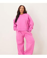 ASOS - Joggers Rosas De Pernera Ancha Con Interior Afelpado De Asos Design Curve - Lyst