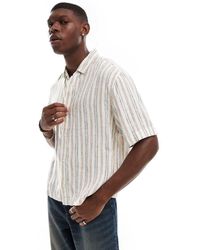 Abercrombie & Fitch - Camisa Color Crema A Rayas De Manga Corta De Lino De -Beis Neutro - Lyst