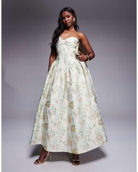 ASOS - Jacquard Maxi Dress With Corset And Bow Back - Lyst