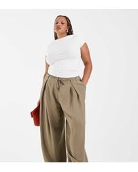 ASOS - Asos Design Curve Textured Wide Leg Trousers With Tie Waist - Lyst