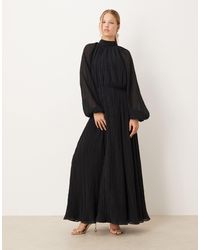 ASOS - High Neck Crinkle Maxi Dress With Blouson Sleeve - Lyst