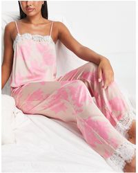 River Island – pyjama aus satin und spitze - Pink
