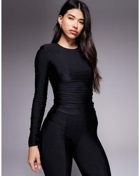 Ruched & Ready - Sculpting High Shine Padded Shoulder Detail Bodysuit Mix And Match Co-Ord - Lyst